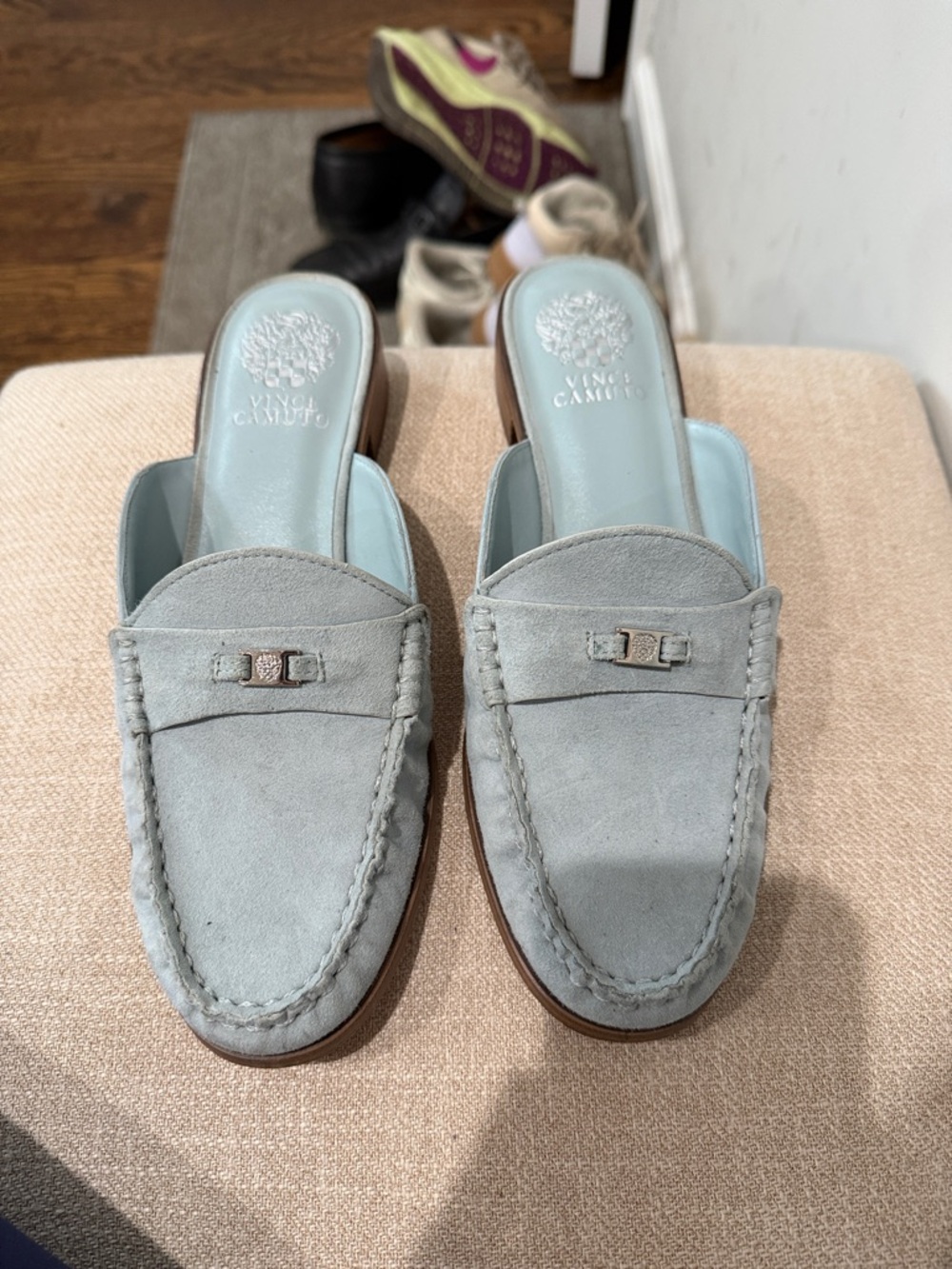 Vince Camuto Pale Blue Suede Slip-On Mule Loafers
